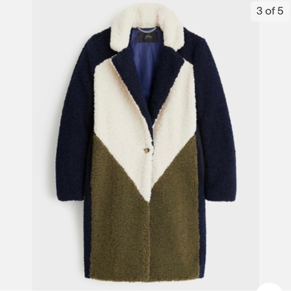 J. Crew Jackets & Blazers - J Crew Women's Navy Ivory Olive Colorblock Sherpa Coat Medium K3106 ($36…